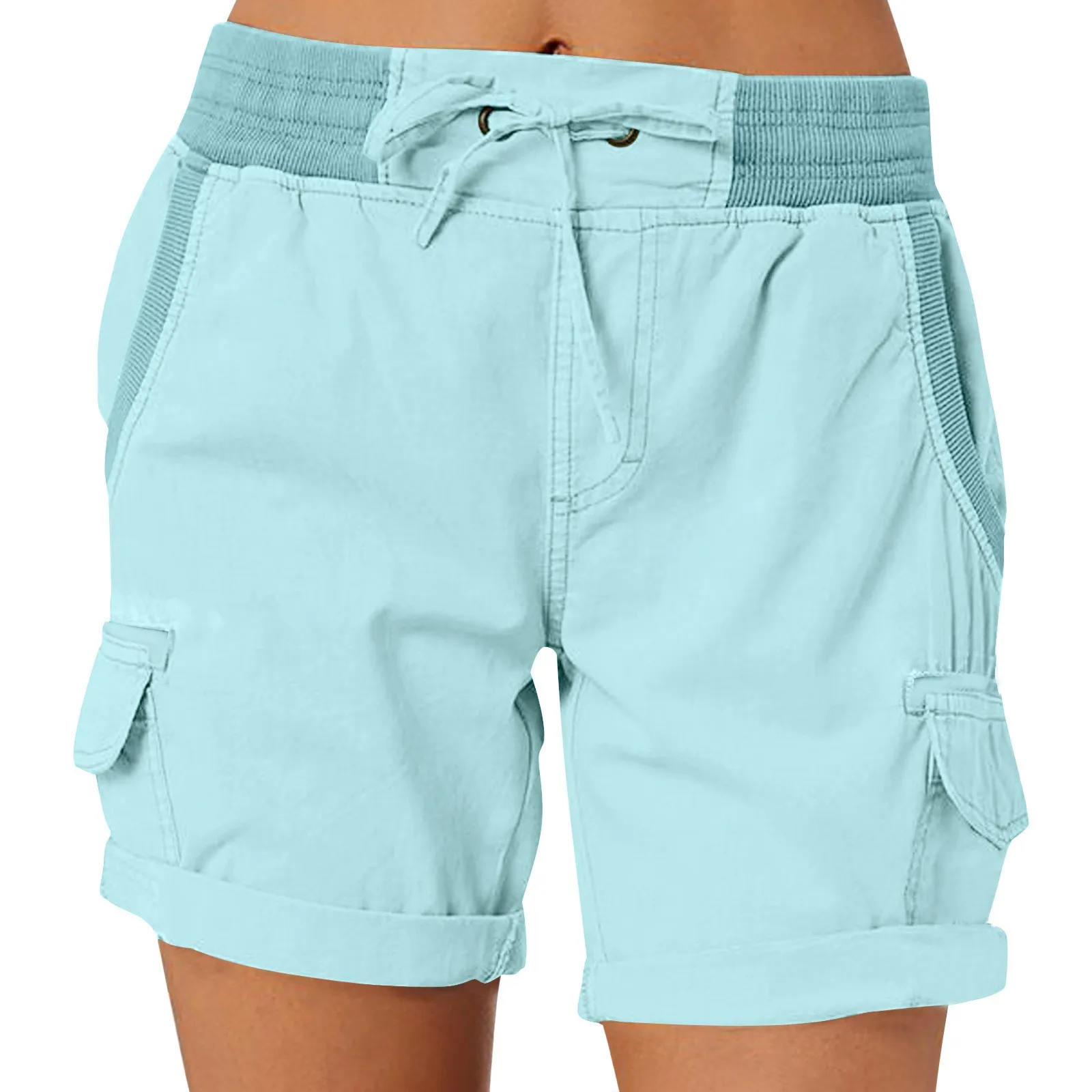 High-Waist Drawstring Wide-Leg Denim-Look Shorts
