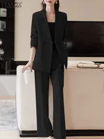 ZANZEA Korean Fashion Blazer Tops 2pcs Suits Autumn 2024 Solid Color Women Elegant Pant Sets Trousers Commute Blazer Suits - Image 5