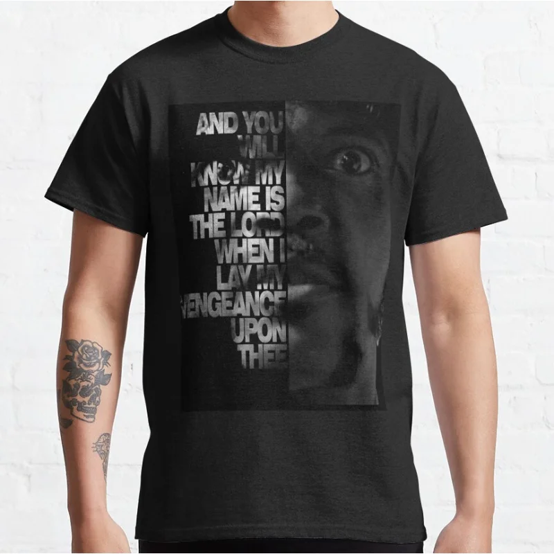 Samuel L Jackson Monologue 80er Jahre Vintage Film Pulp Fiction Kurzarm-T-Shirt mit Rundhalsausschnitt für Männer, große Größe, Erwachsene Tops S-6XL
