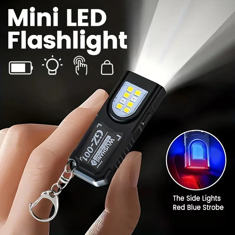 Mini Keychain EDC Flashlight - Rechargeable Magnetic Torch Light with Pen Clip & Hat Clip, Super Bright Lamp for Outdoor/Fishing