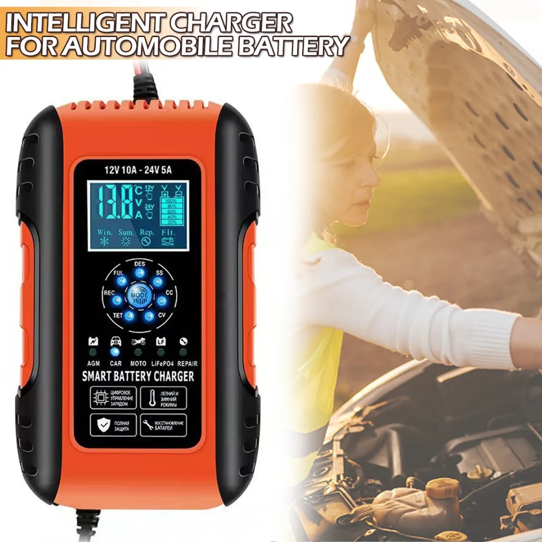 

Mayitr 1pc 12/24V Car Pulse Repair LCD Chargers 7 Stages Fully Automatic Charging Automobile Battery For 6AH-180AH Capacity