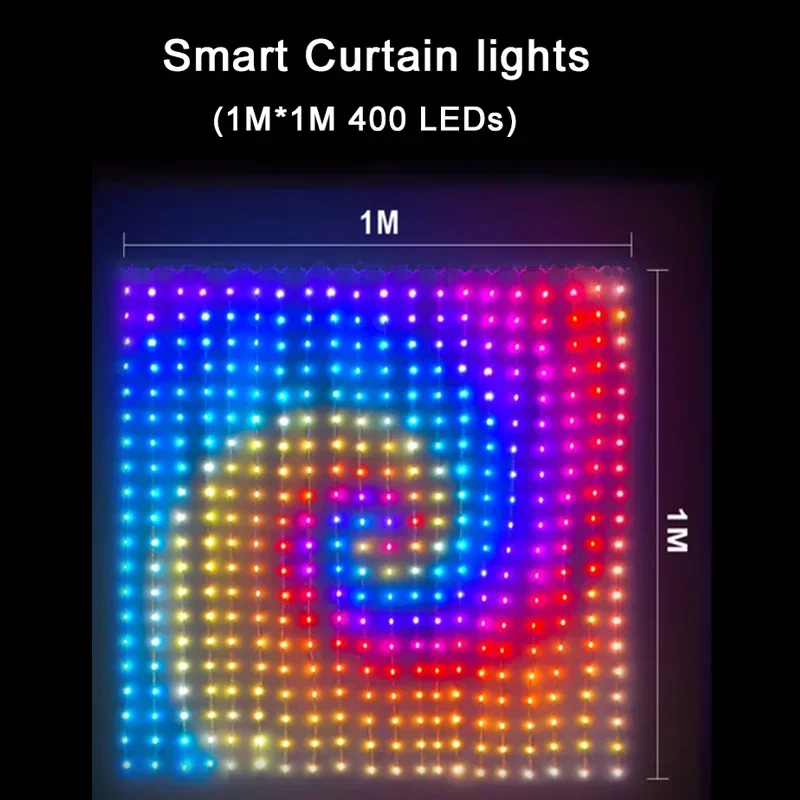 ตัวเลือกสินค้า ไฟม่านอัจฉริยะ LED ไฟประดับปีใหม่ ควบคุมผ่านแอป RGB ไฟแฟนซี DIY เปลี่ยนสีตามเพลง สำหรับตกแต่งหน้าต่างและห้องในช่วงคริสต์มาส