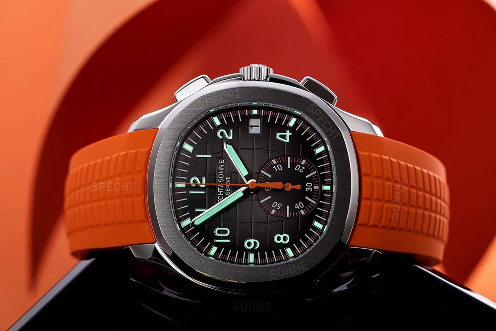 Best Selling Stainless Steel 42MM Quartz Watch Automatic Date Orange Rubber Strap Clock Chronograph Luminous Arabic Male Watch