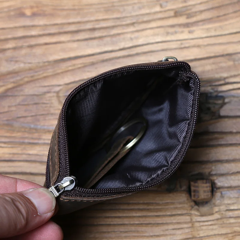 NZPJ Men's Real Leather Card Bag Vintage  First Layer Cowhide Lady's Change Purse Zipper Wallet Key Bag Driver's License Bag