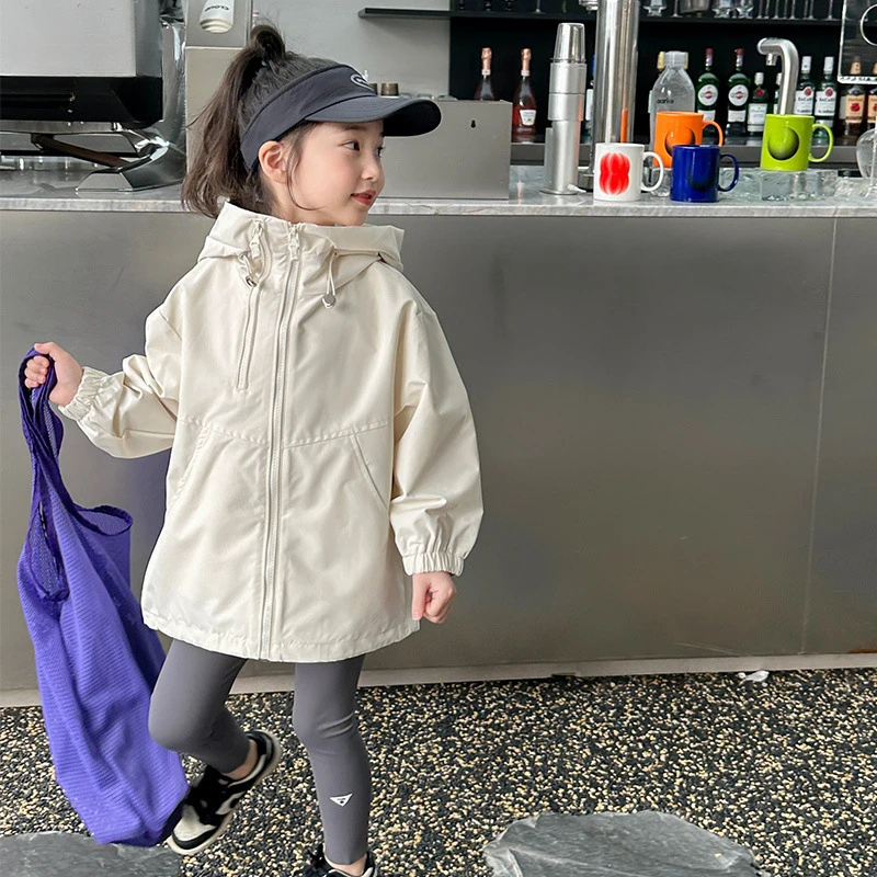 

Girls Coat 2024 Korean Style Spring And Autumn New Loose Stylish Outdoor Jacket Solid Color Windproof Children Clothing