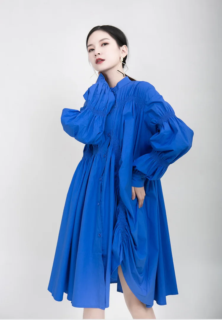 

Europe and the United States women's 2024 new tide temperament thin wrinkled shirt dress loose long-sleeved dress