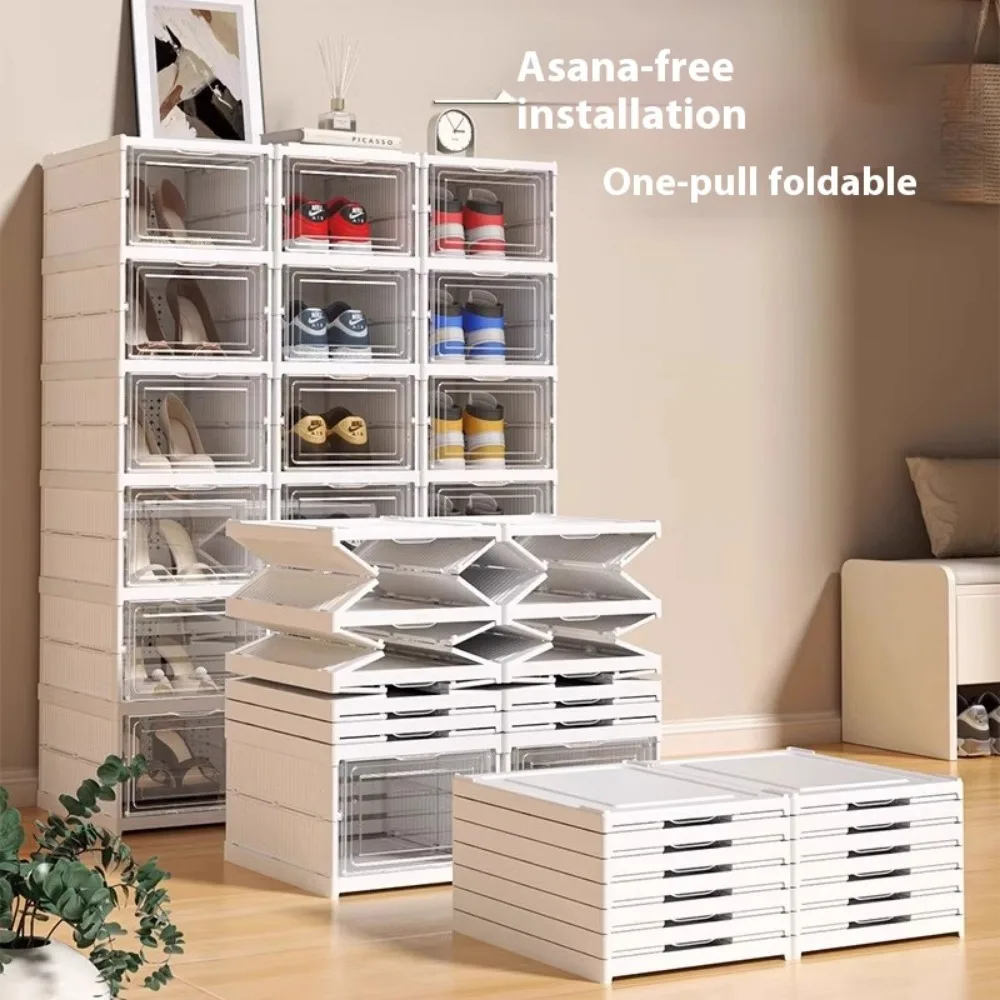Shoe Rack Shoe Organizer Shoe Cabinet 6 Layers Shoes Box Foldable Transparent Sneaker Shoe Storage Organizers Box Stackable Dustproof High-top Cabinet Shoe Rack Shelf