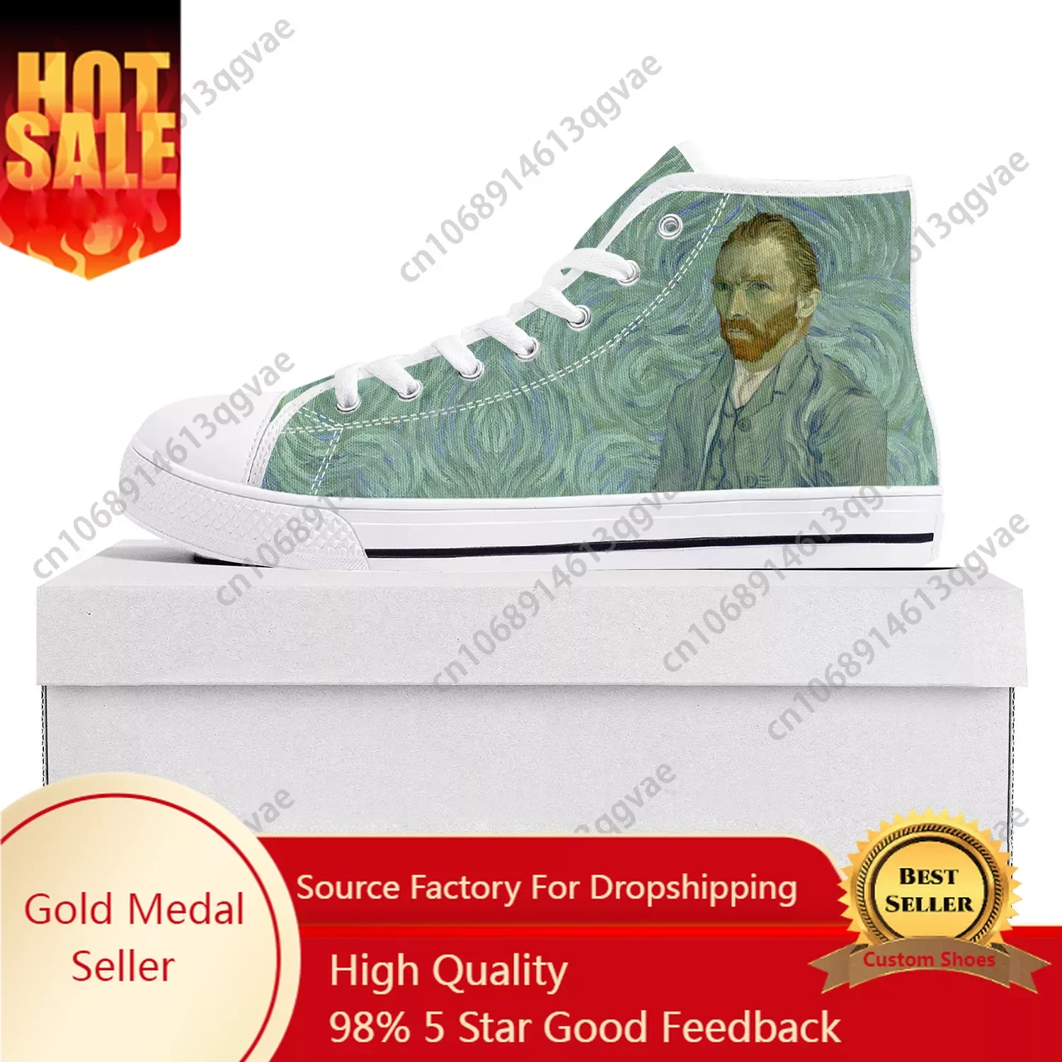 Van Gogh Oil Painting Self Portrait High Top High Quality Sneakers Mens Womens Teenager Canvas Sneaker Couple Shoes Custom Shoe