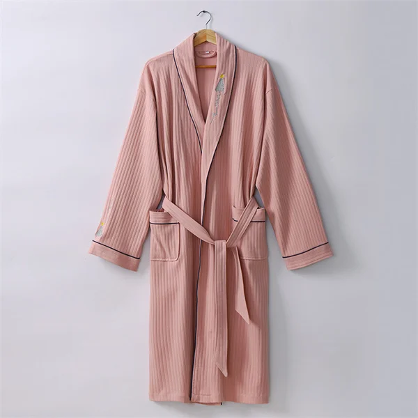 Reine Baumwolle Morgenmantel frauen Pyjamas Neue Langarm Herbst Winter Paar Robe Stricken Nachtwäsche Frau Bademantel Dusche Robe – Detail 5