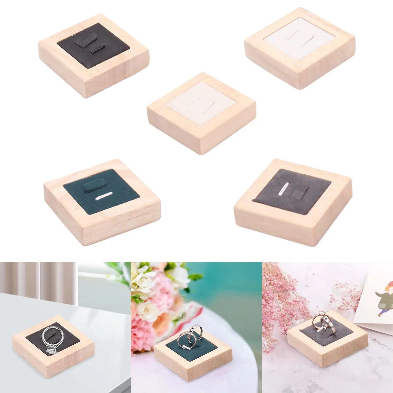 

Rings Display Stand Modern Fashion Jewelry Organizer Wooden Ring Holder for Desktop Offices Home Countertops Bedroom NightStand