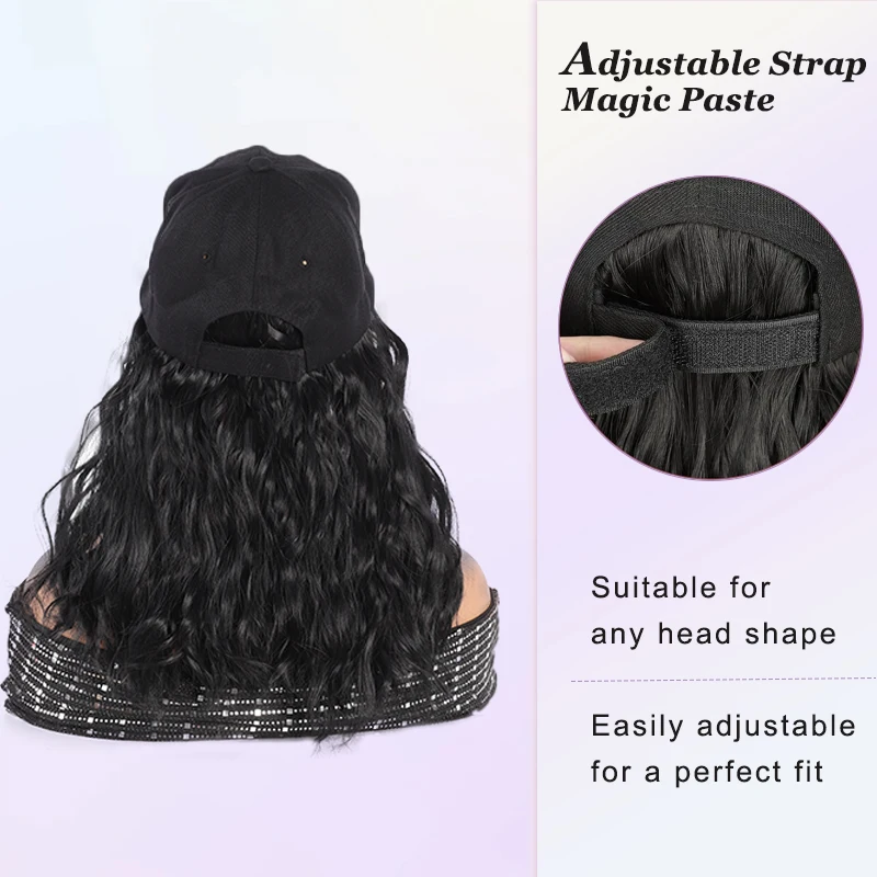 LUPU Hat wig Women's Shortwave Baseball cap wig With Curly Hair Wig Synthetic wave Adjustable Brown Black Baseball cap Wig