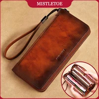 Men's Retro Cowhide Genuine Leather Long Wallet Business Travel Phone Zipper Wallet Anti RFID