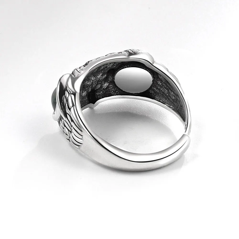 925 Sterling Silver Geometric Retro Owl Rings For Women Men Simple Korean Fashion Open Adjustable Handmade Ring Couple Gifts