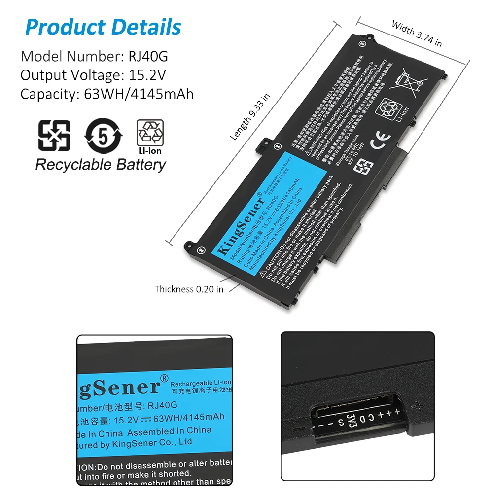 Bateria do Portátil Precisão Dell Série 3560 01k2cf 075x16 15.2v 63wh 4145mah Kingsener-rj40g - Imagem 4