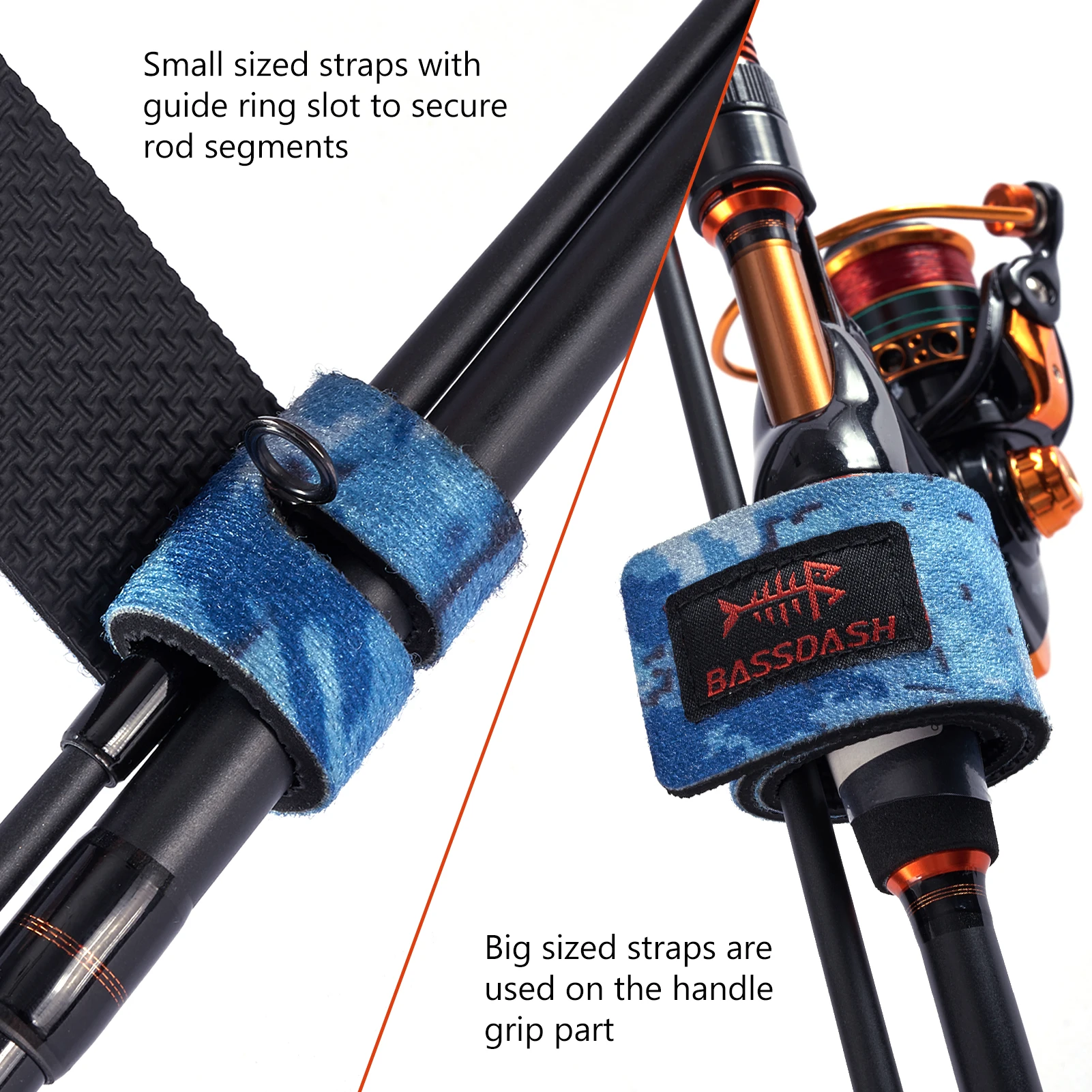 Bassdash Fishing Rod Straps Stretchy Waterproof Wrap Ties 6-Pack for Spinning Rod Fly Rod Casting