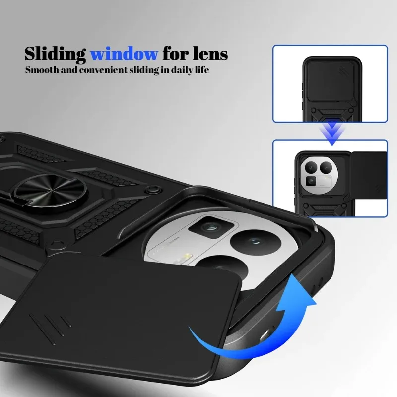 Enhanced Shockproof Phone Case with Slide Camera Lens Protection & Ring Stand