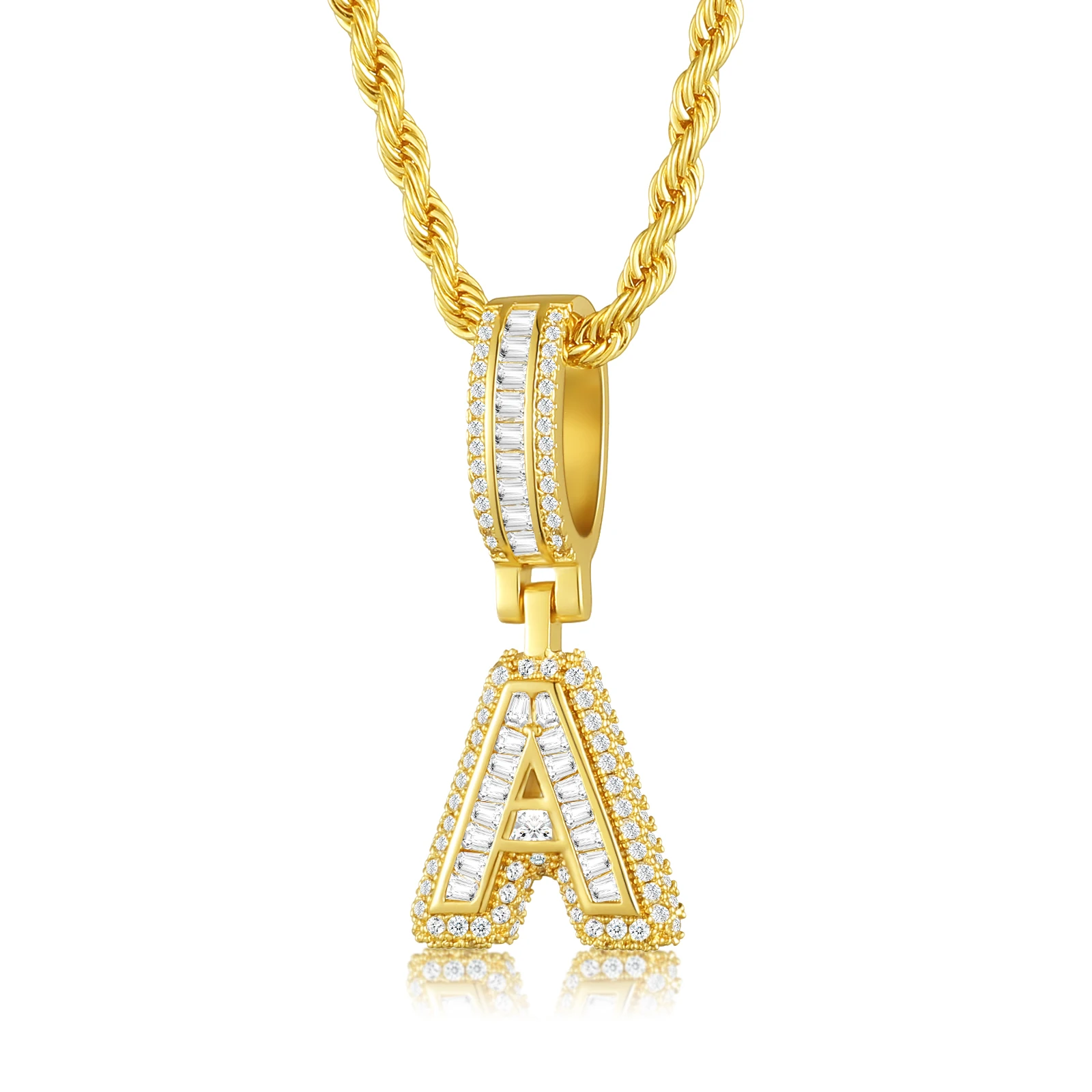 

US7 Luxury Charm Brass Zircon A-Z Alphabet Pendant Chain Necklace Punk Hip-Hop Fashion Woman Man Initial Name Jewelry Gift 2022