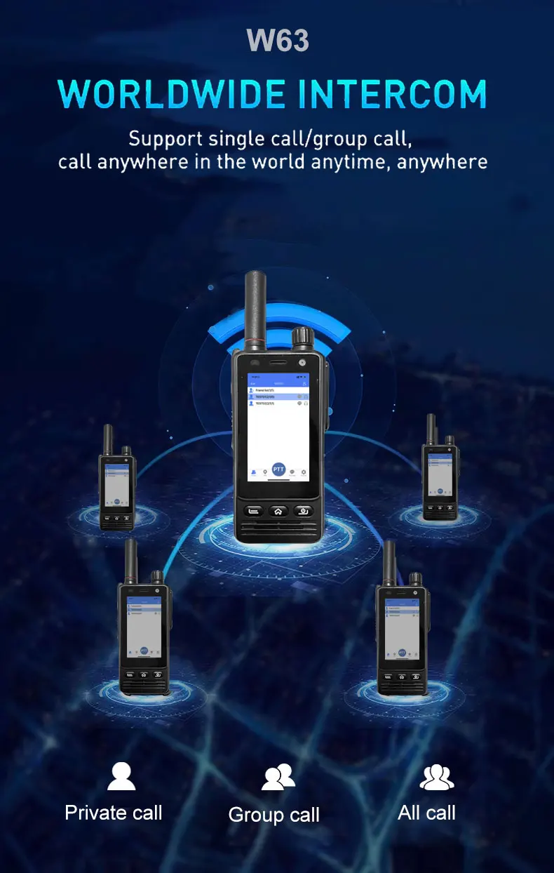 W63 IP68 Waterproof 4G Network Radio Android 9.0 NFC GPS POC Walkie Talkie Work