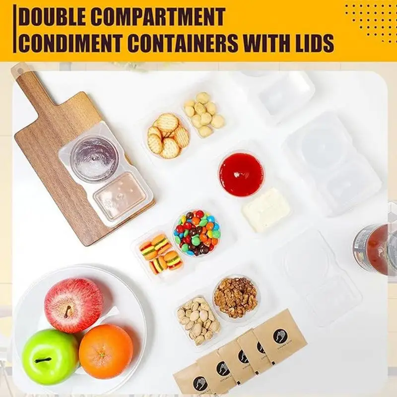 30pcs Small Snack CupsDouble Compartment Snack Containers with Lids Leakproof Condiment Storage Clear Portable Snack Containers 6