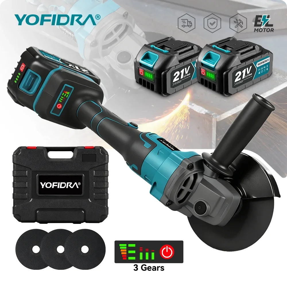 YOFIDRA 125mm M14 Brushless Angle Grinder Cutting Machine Cordless Electric Angle Grinder Power Tools for Makita Battery Pins
