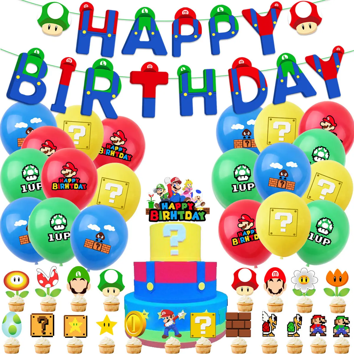 Super Mario Tema Happy Birthday Party Balloon Banner Set Kid Birthday Party Decor Boy Children Birthday Balloons Giocattolo Per Bambini