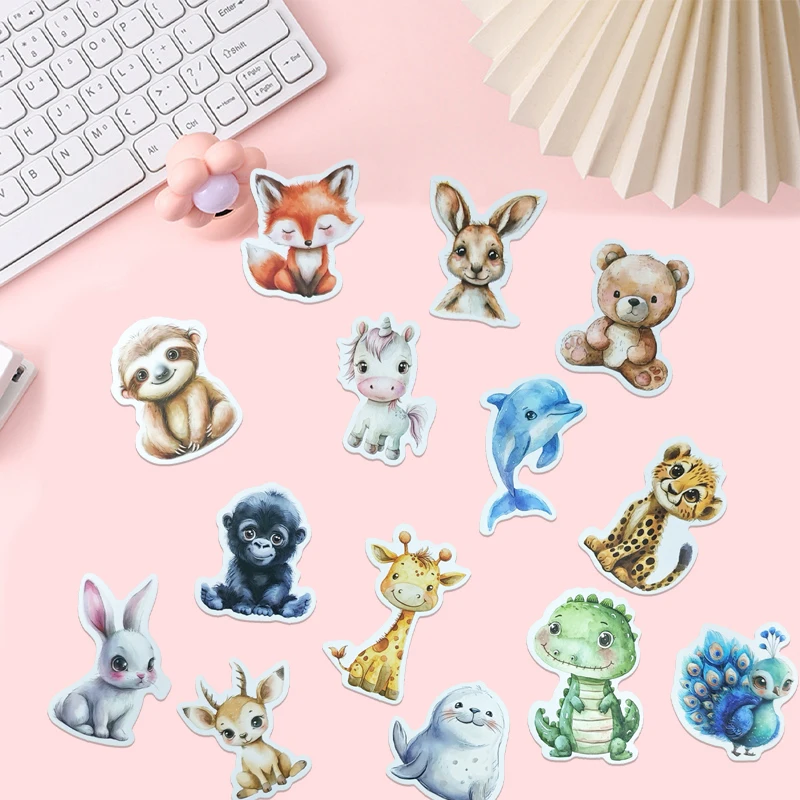 50 Stück Tier-Aufkleber, niedliche Cartoon-Farben, Kawaii, ästhetische, wasserfeste Vinyl-Aufkleber für Wasserflaschen, Laptops, Helme, Skateboards – Detail 9
