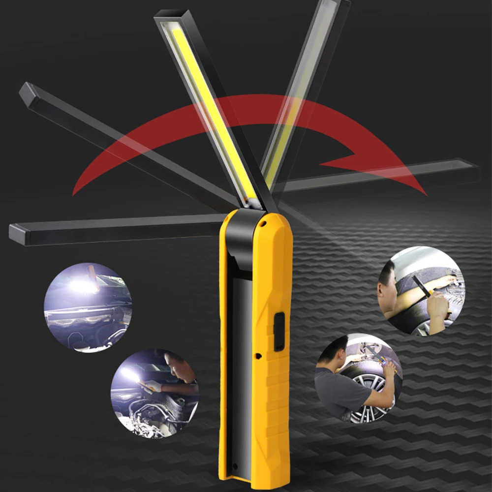 Luz de trabajo COB portátil, linterna magnética, 4 modos de iluminación, recargable por USB, giratoria, lámpara de traba