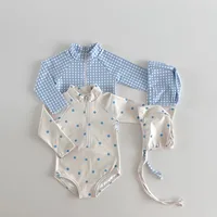 5428 Korean Baby Swimsuit 2025 Spring Summer New Boys and Girls Cute Printed Checkered Polka-dot Sun-proof One-piece Swimsuit 1