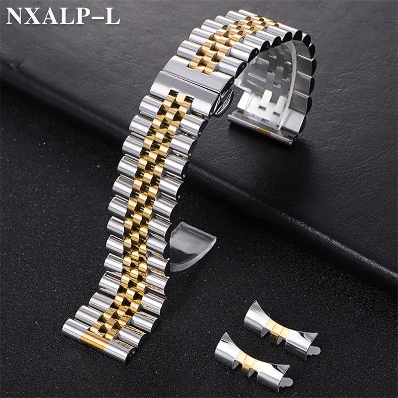Premium Curved End Stainless Steel Watch Band with Butterfly Buckle