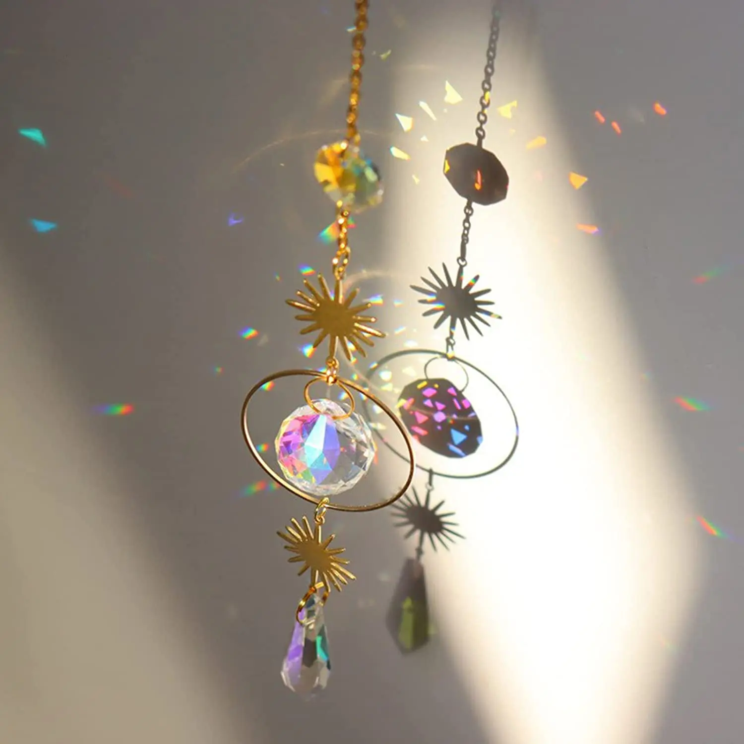 Crystal Moonphase Sun Catcher Glass Hanging Suncatcher Pendant Rainbow Maker Ornament For Home Office Garden Decoration Gift sun catcher crystal pendant sun catchers