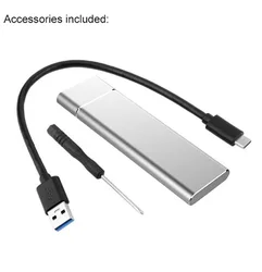 Aluminum Alloy USB - C M.2 Hard Drive Enclosure with SATA & NVME Support - M.2 NVMe (Silver)