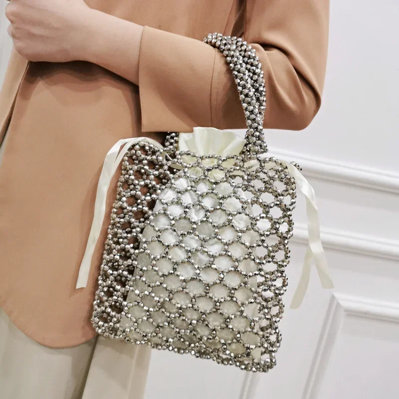 

New Fashion Acrylic Handmade Beaded Woven Bag Sac A Mains Femme Exquisite Lightweight Versatile Handbag 2024 Summer Women's Bags