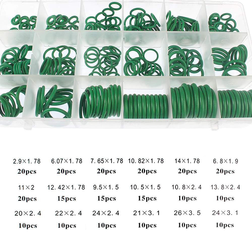 O-Ring Repair Kit 18 Types Durable Green Rubber Sealing Rings for Automotive Air Conditioning Compressor Complete 265pcs/270pcs