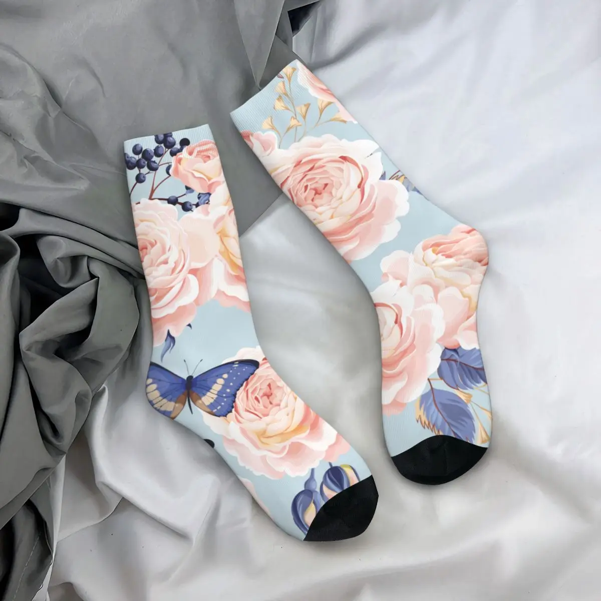 

Happy Funny Male Men Socks Harajuku Colorful Flowers And Butterflies Sock Polyester High Quality Socks Spring Summer Winter