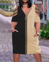 V-Neck Off Shoulder Dresses Women Fashion African Dress Zipper Party Evening Dresses Elegant Zip Up Vestidos Sexy Maxi Sundress