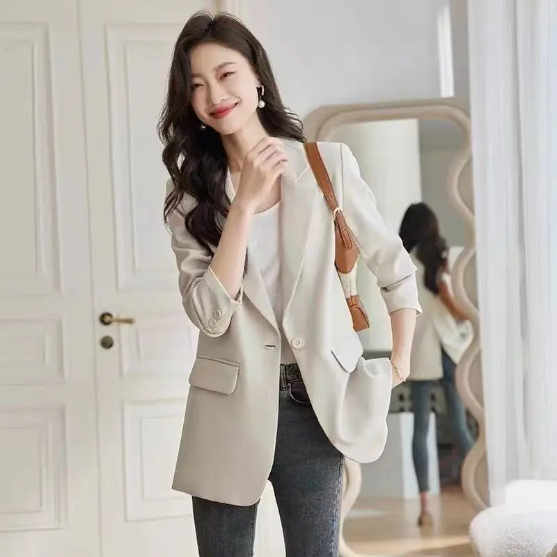 

UNXX Women Blazer 2024 Spring Autumn New Fashion Apricot Coat Female Long Sleeve Casual Single Button Blazers Solid Loose Jacket