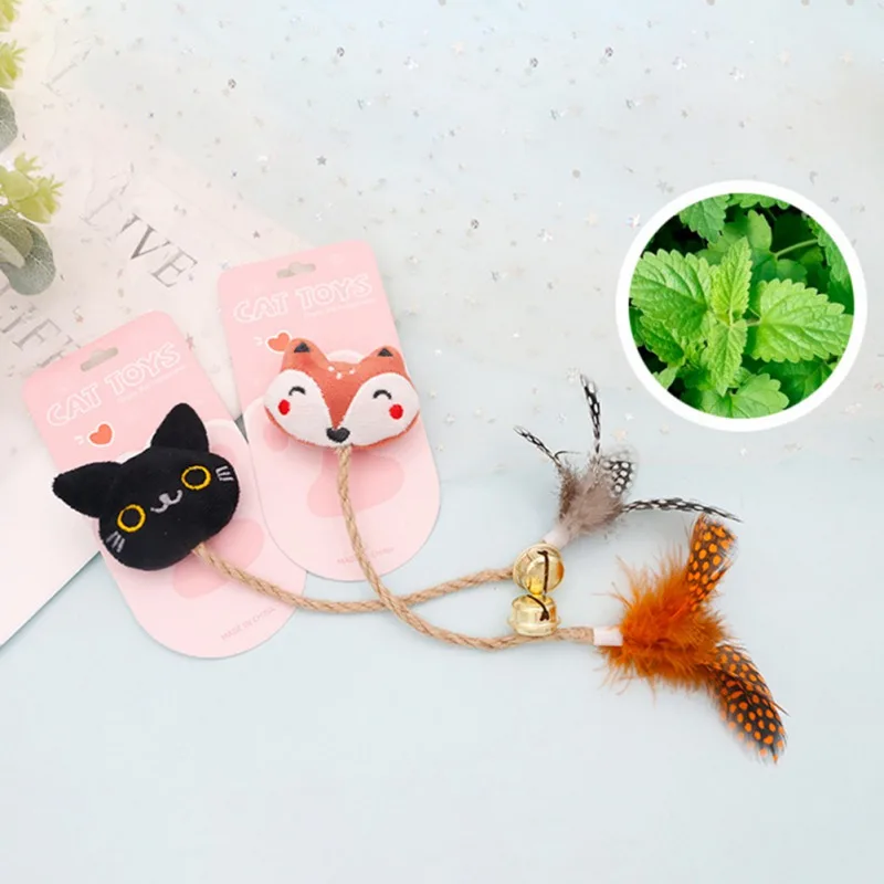 

Catnip Feather Cat Toys Funny Interactive Plush Mint Cat Toy Pet Kitten Chewing Teething Toy Bite Filled Cartoon Dolls with Bell