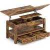Coffee table lift top, multifunctional convertible coffee table with drawers and hidden compartments, rustic brown 1
