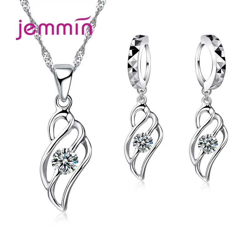 925 Sterling Silver Trendy Crystal Pendant Necklace Earrings Jewelry Set For Women Girls Wedding Engagement Fashion Jewelry jewelry set