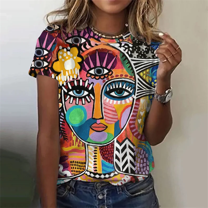 

Harajuku New Summer 3D Abstract Face Art Paintings Printing T Shirt Women Girls Fashion Cool Short Sleeves Funny Tee Shirts Tops