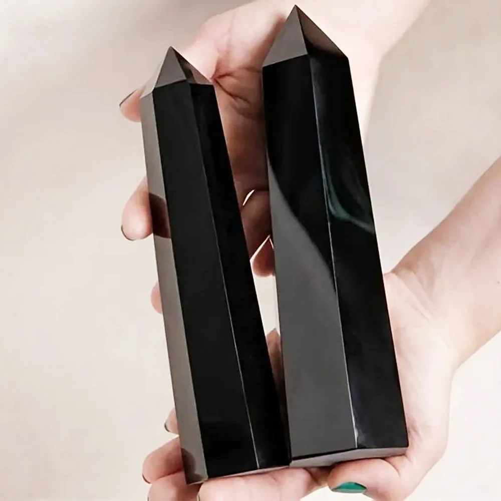 Optical Prisms Photography Prism Natural Obsidian Single Pointed Hexagonal Prism Crystal Point Wand Pillar Home Decor Gift Stones Crystal Tower Crafts Ornament