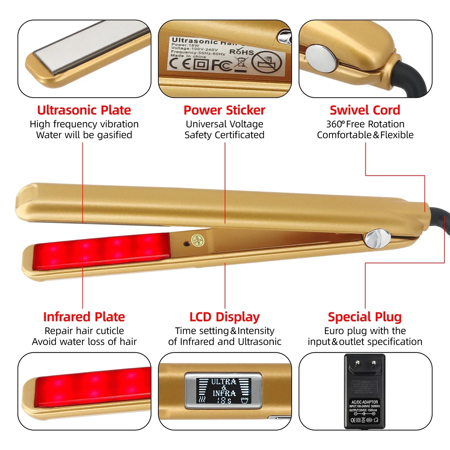 Cold Hair Care Ultrasonic Infrared Hair Straightener Professional Flat Iron Hair Treament Styler Therapy Conditioning Tools 4