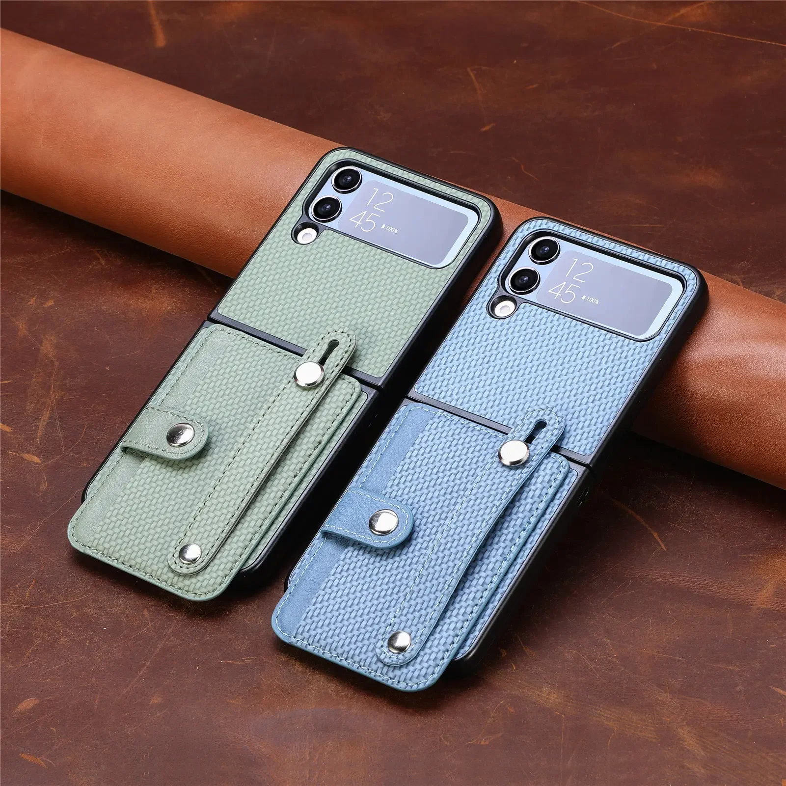 Carbon Fiber Shockproof Wristband Wallet with Kickstand