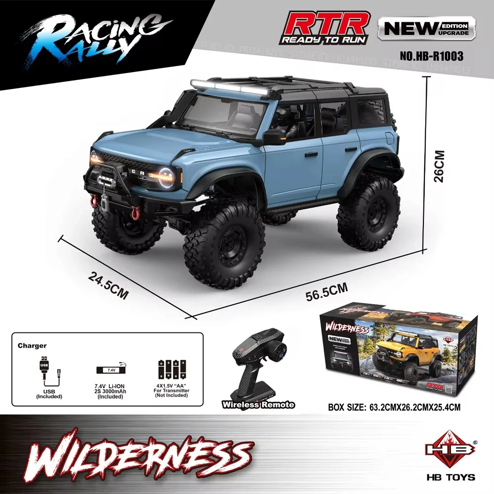 2025 HB-R100 Series RC Car New Upgrade Ford Bronco 1:10 Full Scale Model Climbing Car High Speed Off-Road Vehicle 4