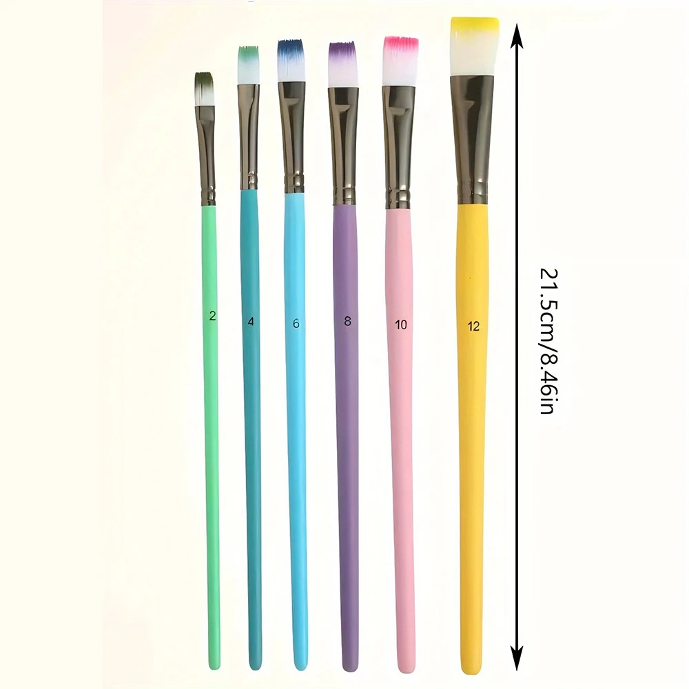 6pcs Professional Artist Paint Brushes Set - Fine Point, Wooden Handles, Nylon Round Pointed Flat Tips Multicolored Paint Brush 2