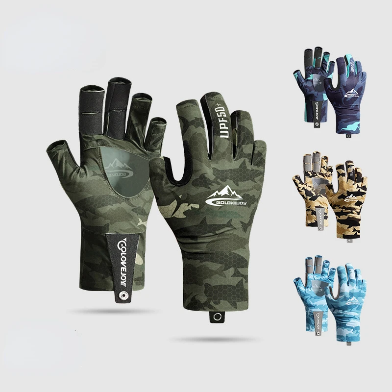 Summer Ice Silk Fishing Gloves for Men Outdoor Breathable Wear Resistant Hollow Anti Slip Sun Protection Gloves XG70