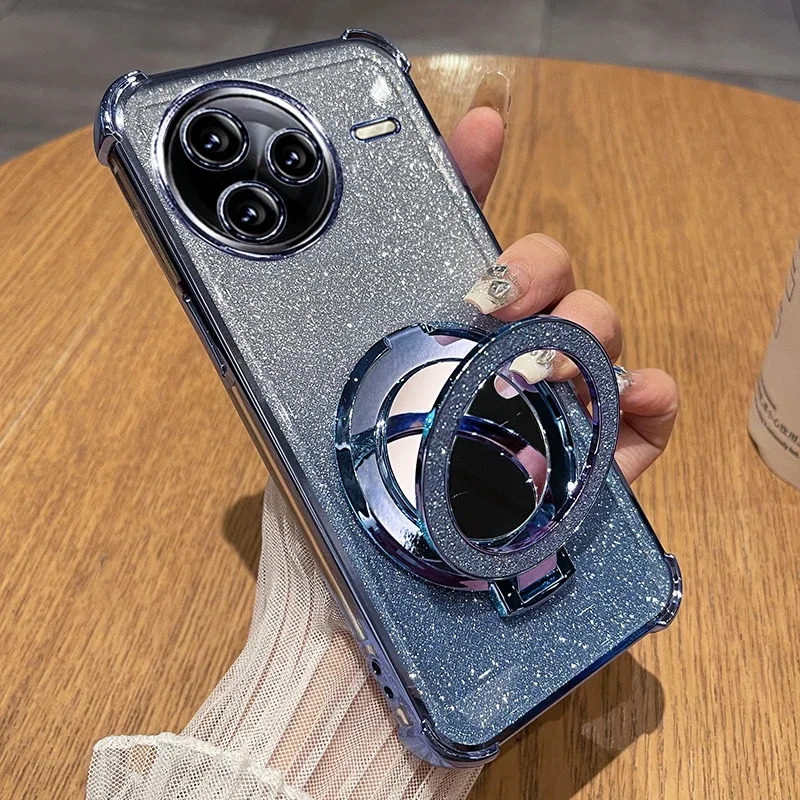 Luxury Plating Glitter Mirror Holder Phone Case - Silicone Shockproof Protective Soft Cover
