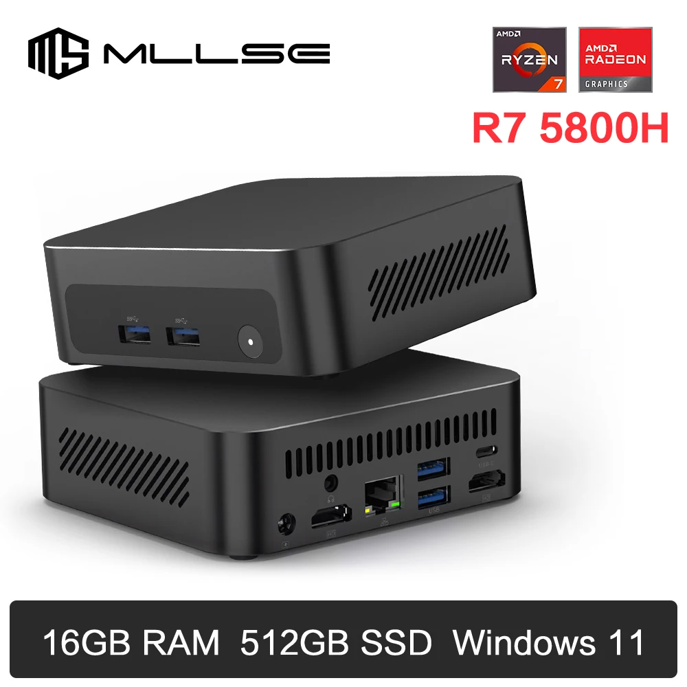 Mllse Mini PC G5 PRO AMD R7 5800H Windows 11 Pro AMD Ryzen7 16GB DDR4 RAM 512GB ROM WiFi 6 BT5.2 Desktop Computer Mini Pc Work