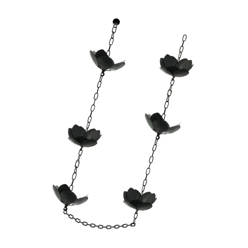 Flower Rain Chain Iron Flower Cups Rain Chain for Gutters Eaves Drainage Outdoor Decors Adjustable Catcher
