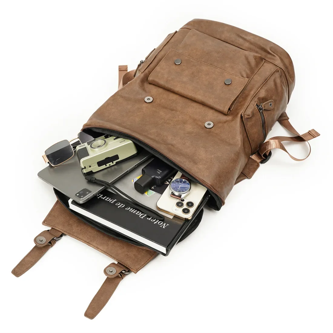 Large Capacity Men's Backpack Leisure Vintage Flip Computer Bag Outdoor Travel Luggage Bag